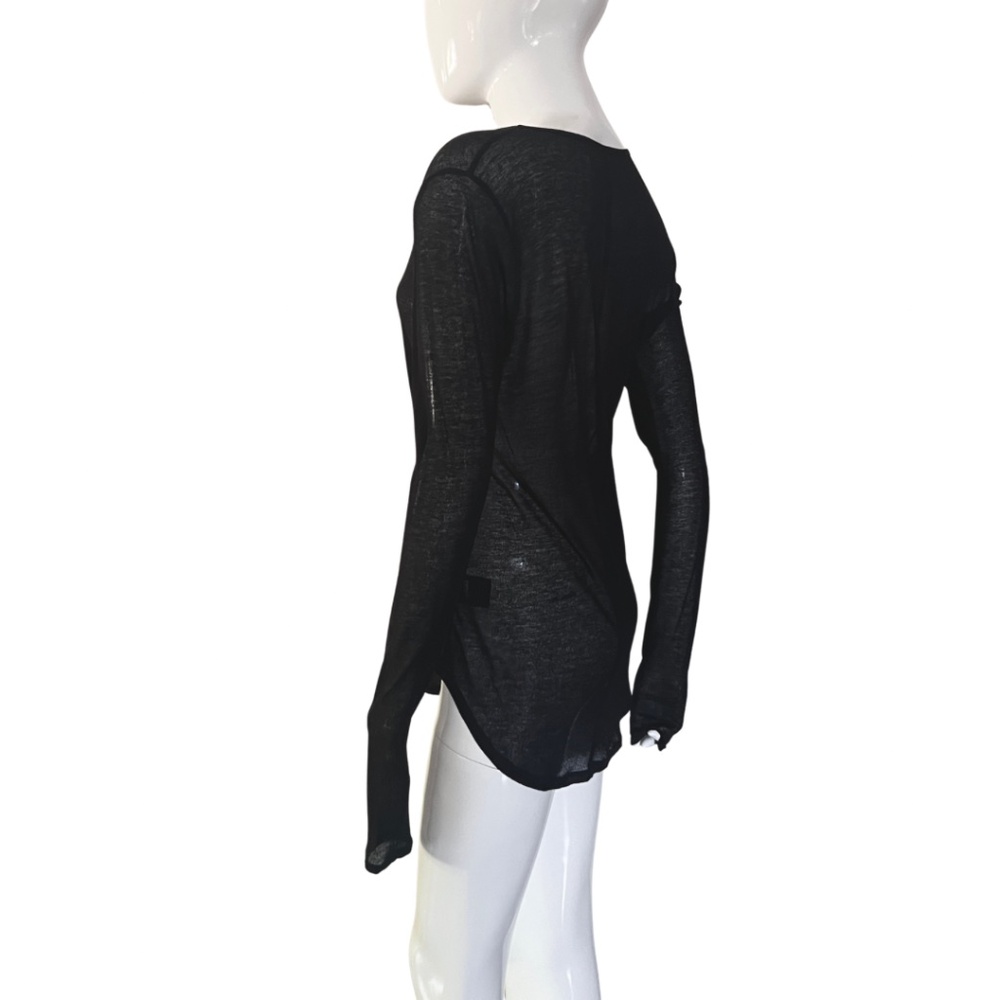 J Brand Sheer Black Long Sleeve Round Neck Top with Shirtail Hem - Medium - Picture 7 of 12